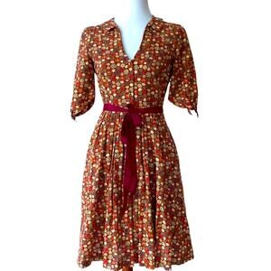 Anthropologie Small Dress Fall 100% Cotton Retro Dress Edme & Esyllte Sugar Boho